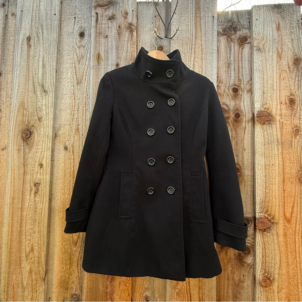 Vintage Black Trench Style Funnel Neck Peacoat 🌿
